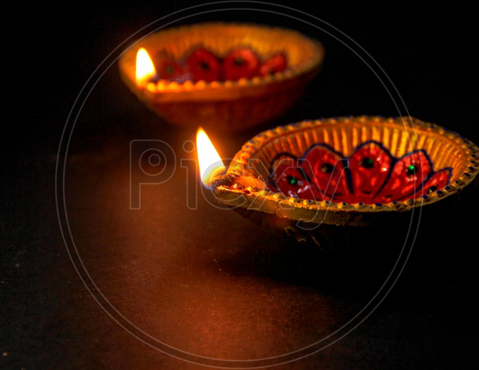 Diwali Indian Festival Diya or lamp with black background