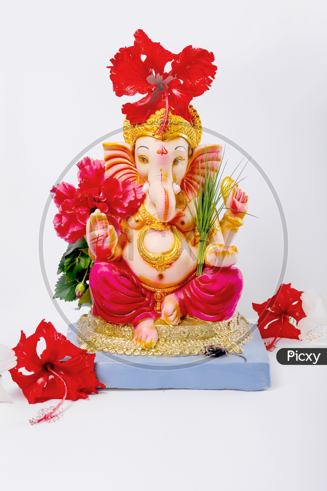 Lord Ganesh Idol with beautiful colours in the foreground