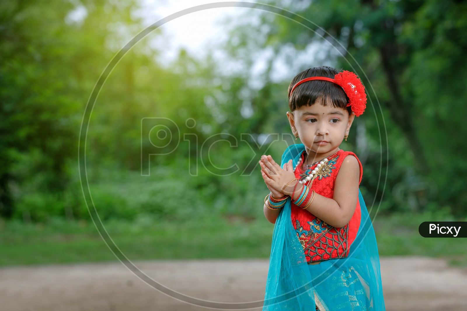 Image of Indian Girl Child Neatly Dressed and Offering Prayer Closeup ...