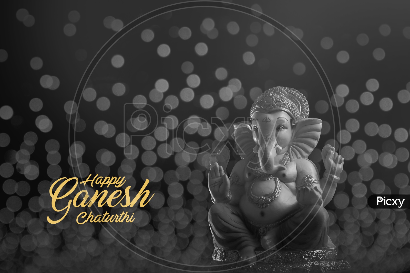 Happy Ganesh Chaturthi Poster with Ganesh Idol and beautiful Bokeh in the background