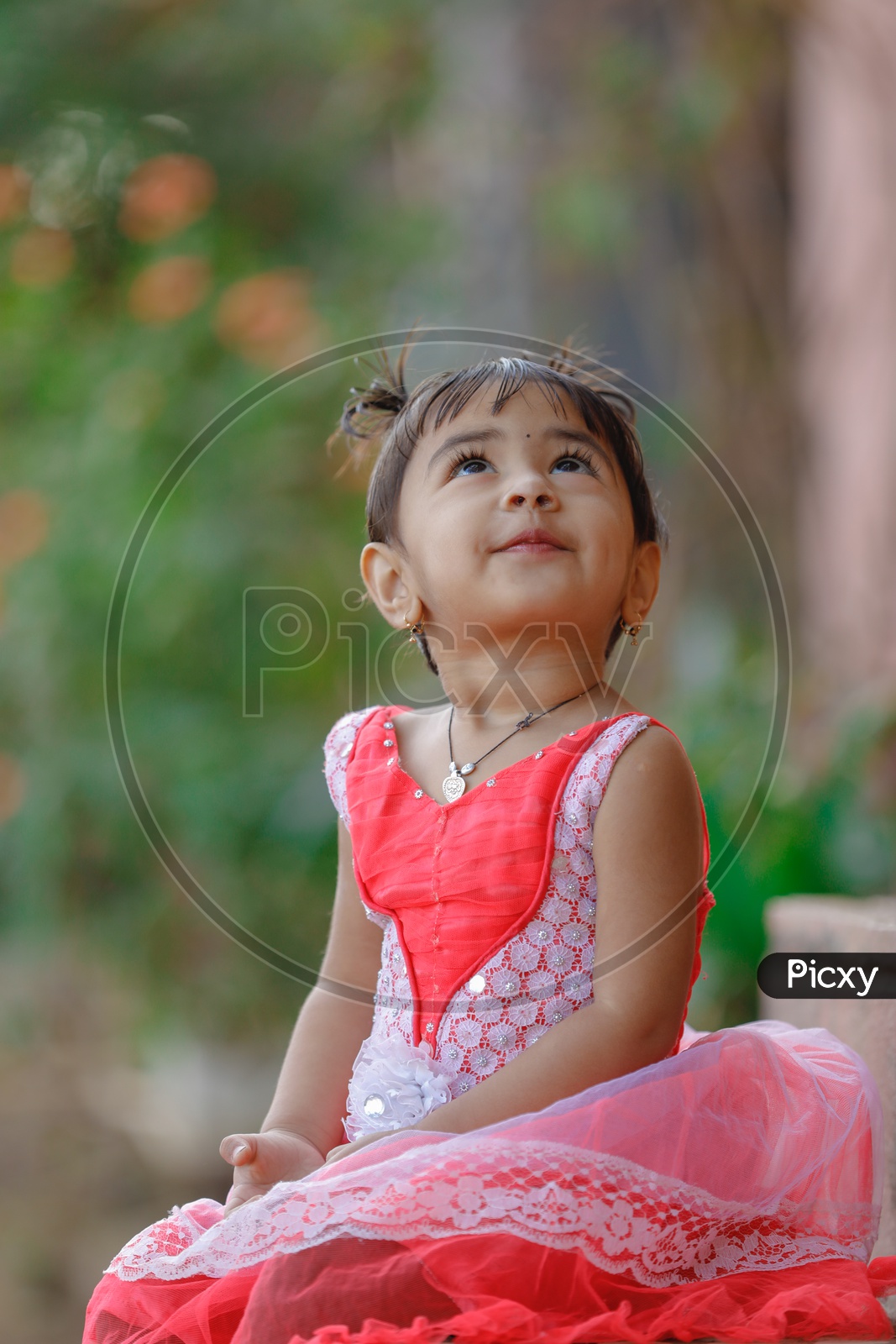 Indian Cute Girl Child In Frock Closeup Shot With Expressions