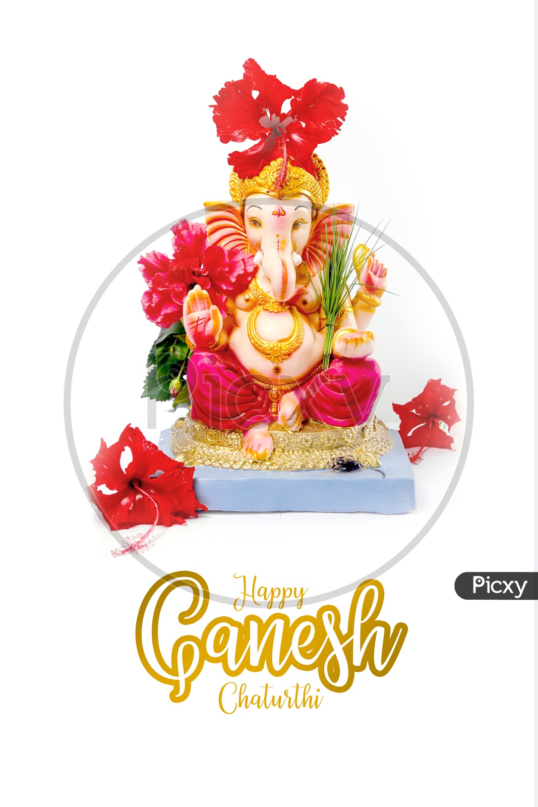 Happy Ganesh Chaturthi Poster with Lord Ganesh Idol and beautiful colours in the foreground