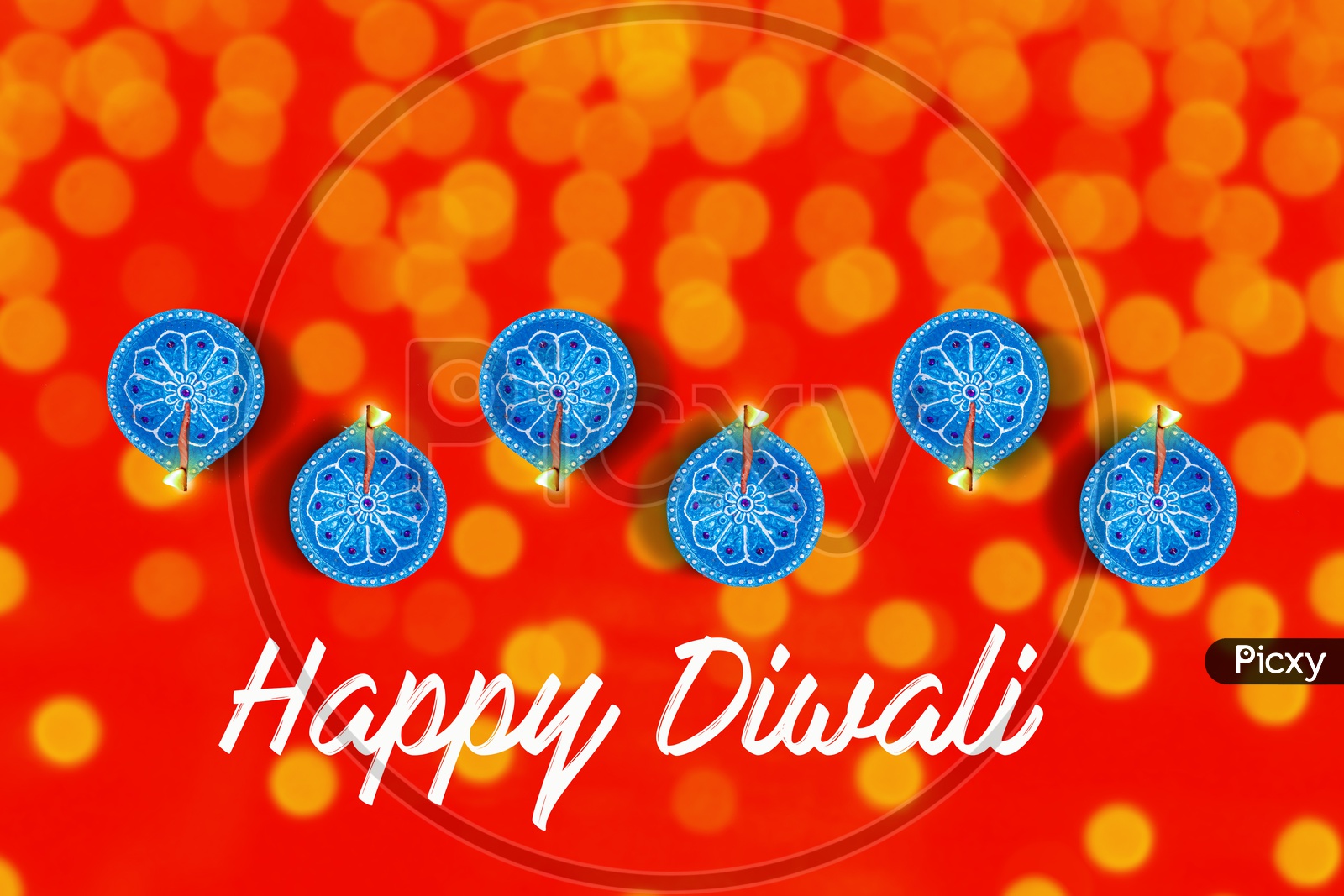 Happy Diwali Poster with  Diya or lamp with bokeh background