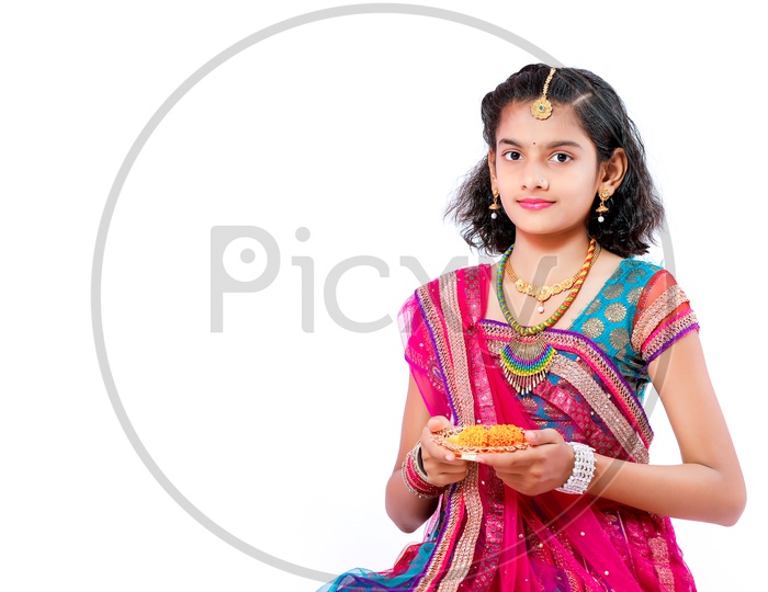 Indian Girl Celebrating Diwali, Deepavali Festival