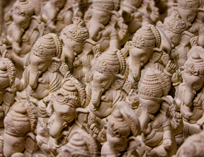 Lord Ganesha clay idol's placed in a sequence