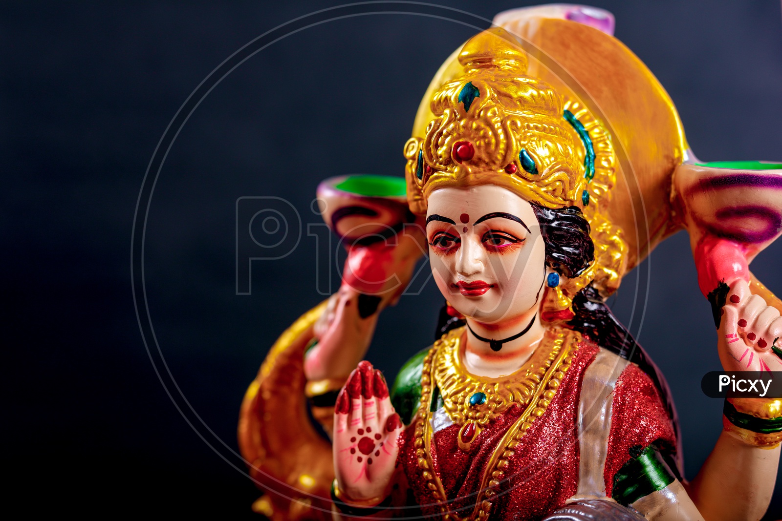 Image of Sri Lakshmi Devi Idol with Black Background-ZI529674-Picxy