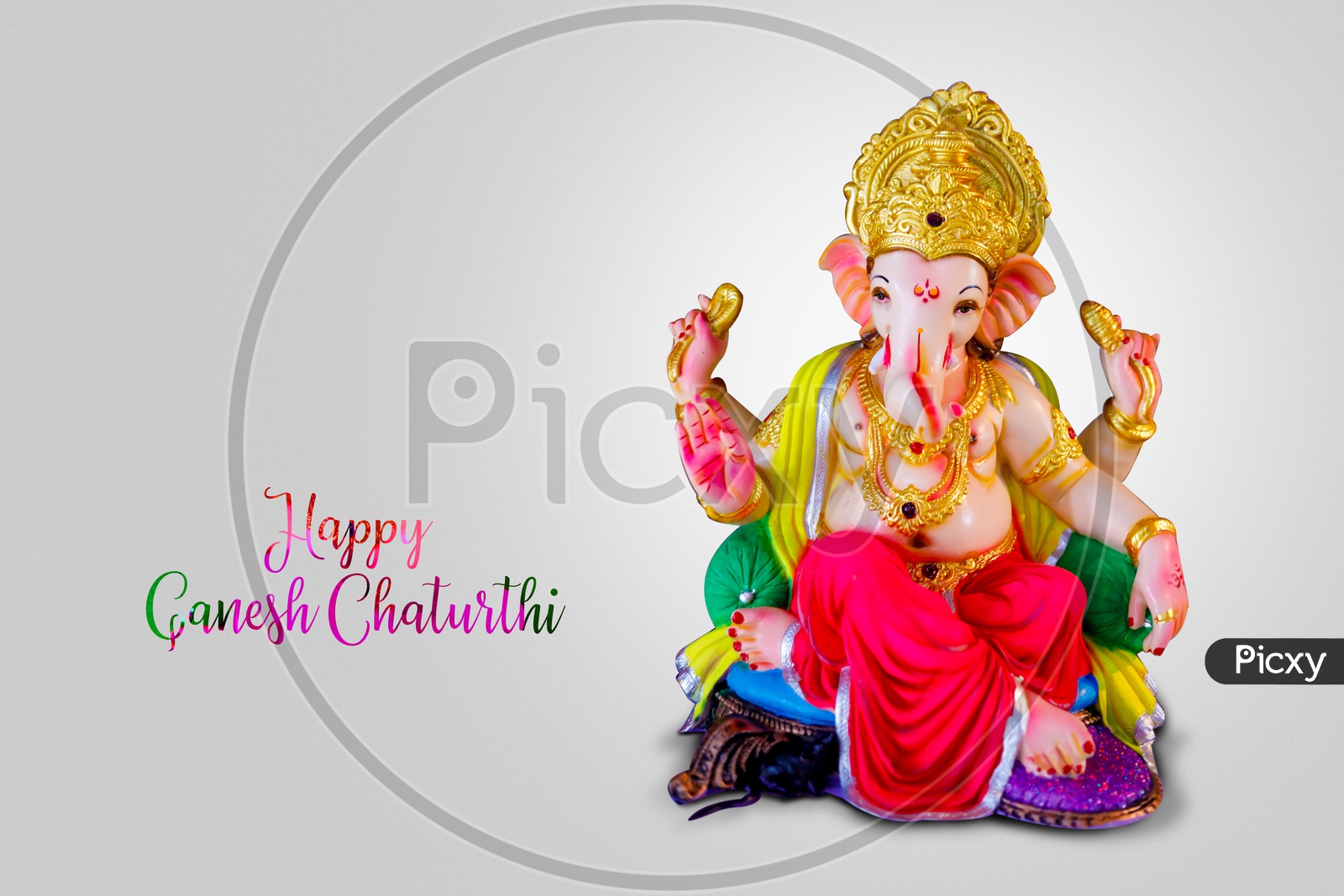 Happy Ganesh Chaturthi Poster with Ganesh Idol and white  background