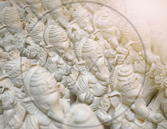 Clay Ganesha Idols placed in a sequence / Lord Ganesh Idol