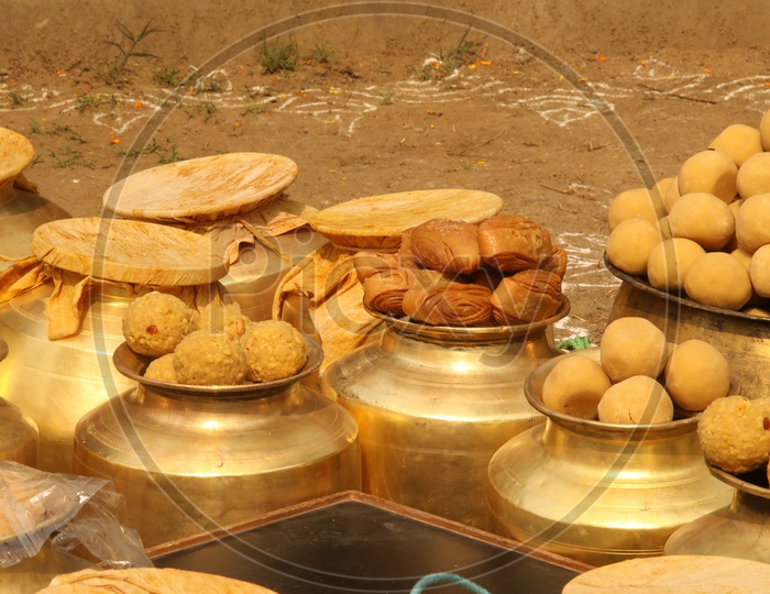 South Indian Sweets Savouries In Brass Bowls