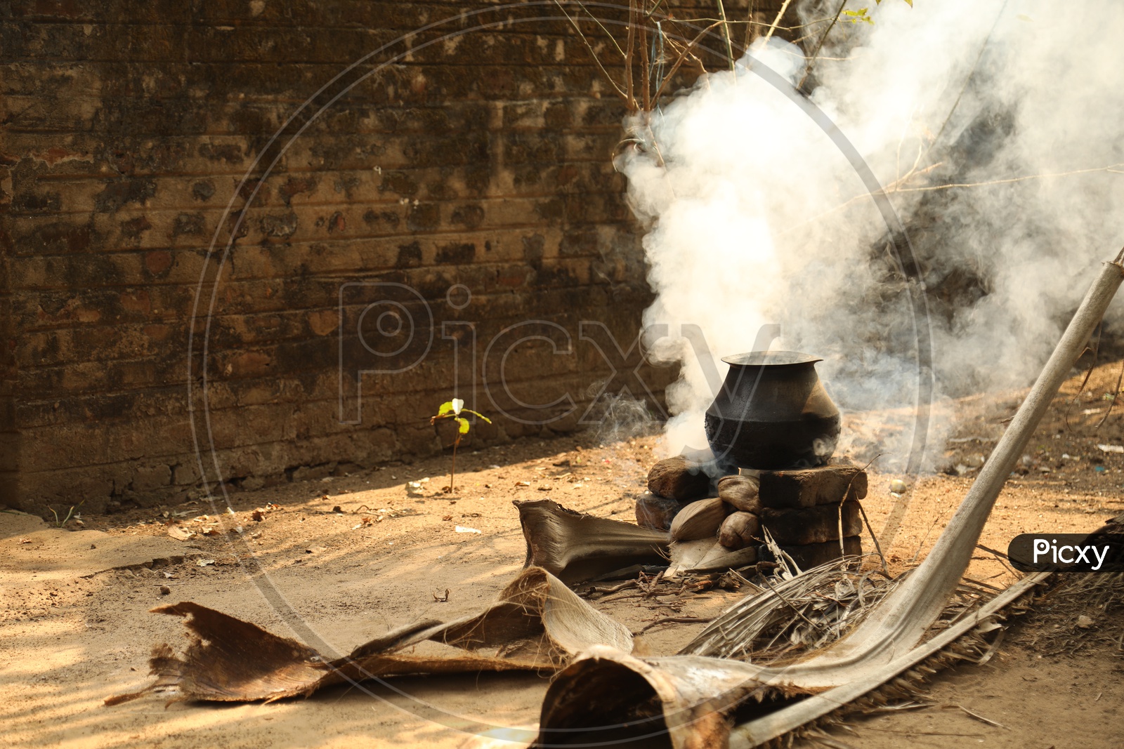Indian Traditional Stoves in Villages With Thick Smoke Coming out From Stove
