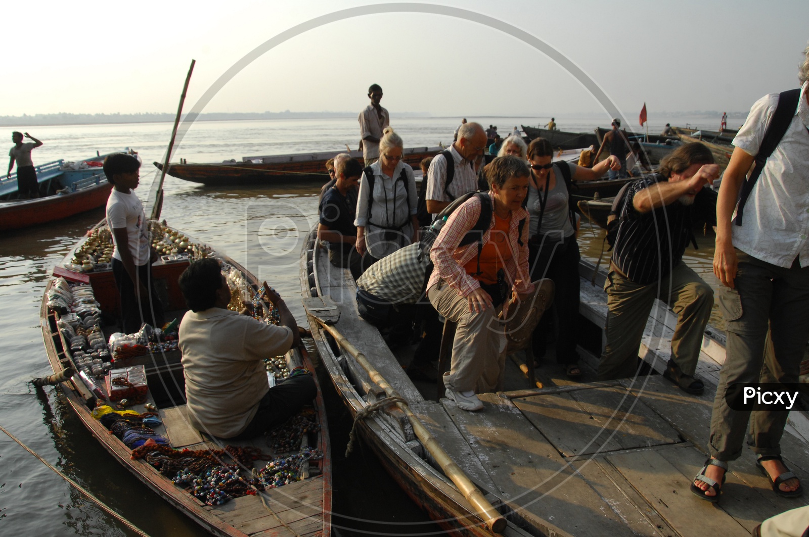 Indian Sailing Boats On the River Bank Of Ganga