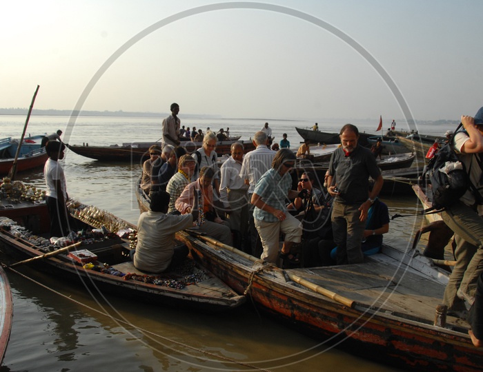 Indian Sailing Boats On the River Bank Of Ganga