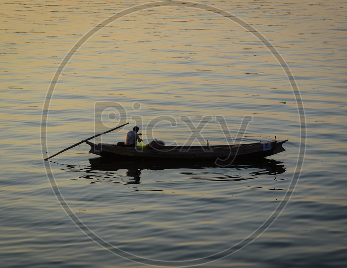 Fisherman. boat, Krishna river
