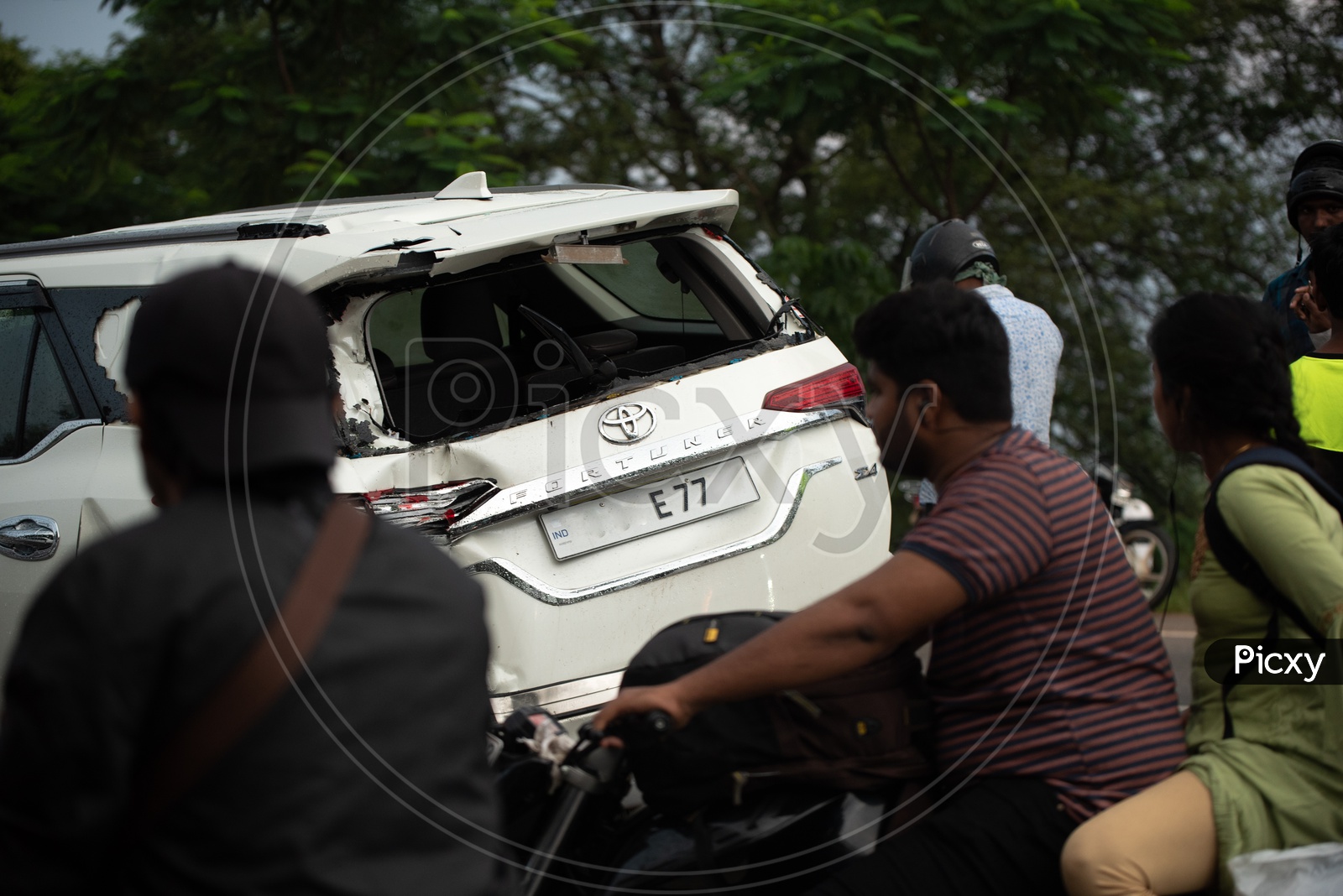 Wreckage Of A Car Met In a  Accident on National Highway