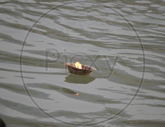 Lamp of love floating on mother Ganga