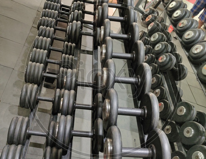 Dumbbells used in gym.