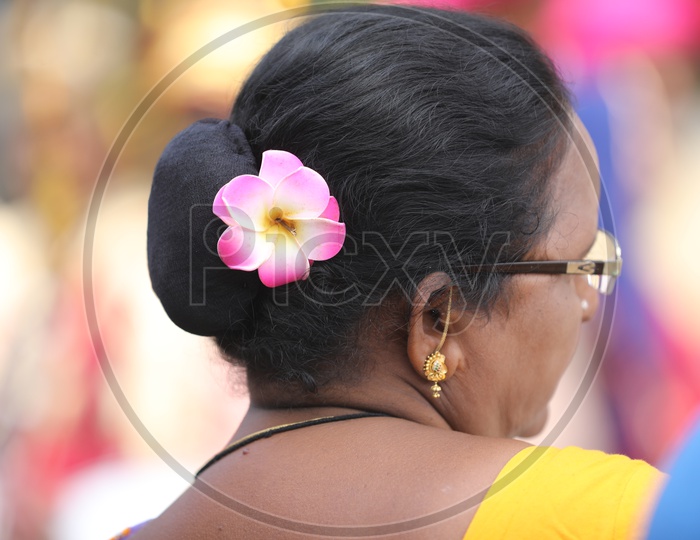 A Flower in Indian Woman's hair