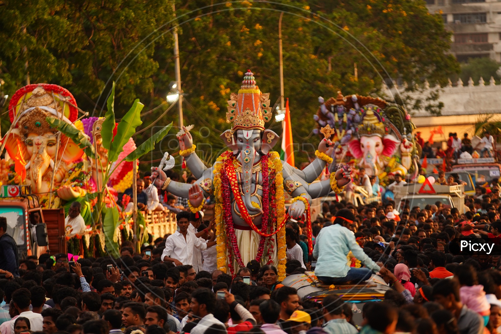 Lord Ganesh Idols In Procession During Ganesh Chathurdhi
