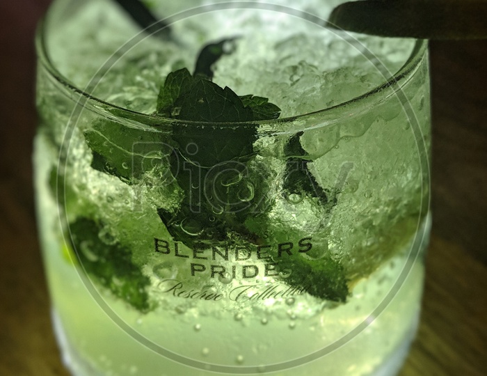 Cocktail With Mint And Ice Closeup