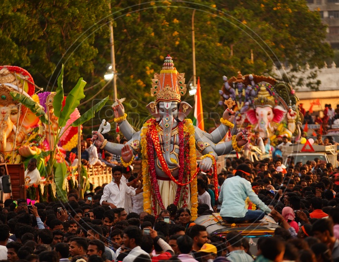 Lord Ganesh Idols In Procession During Ganesh Chathurdhi