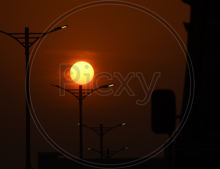 Vijayawada Streets lights during sunset