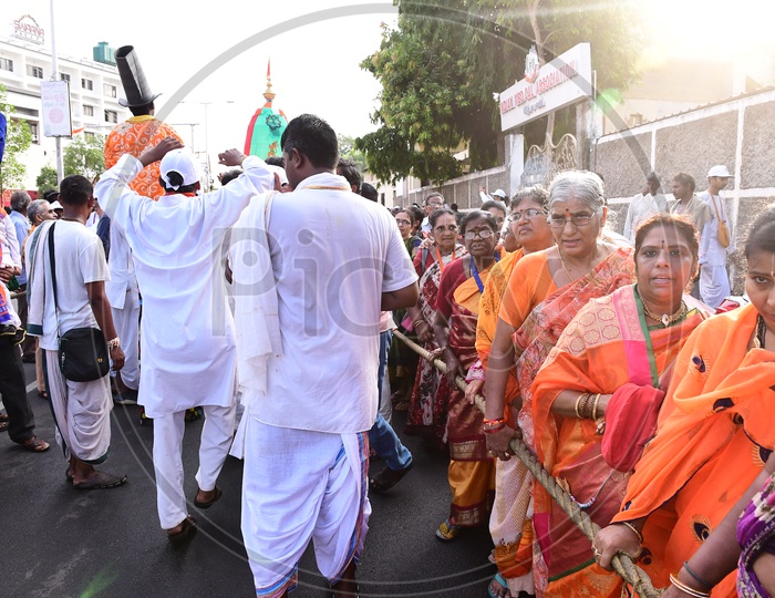 Procession Of Lord Krishna By ISKON In  Vijayawada With Devotees Participating In Chariot Pulling
