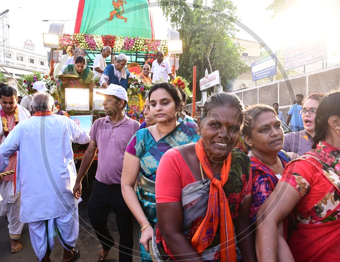 Procession Of Lord Krishna By ISKON In  Vijayawada With Devotees Participating In Chariot Pulling