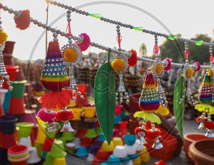 Indian Hand Made Art Crafts Or Home Decors Being Selling At a Road Side Vendor Stall