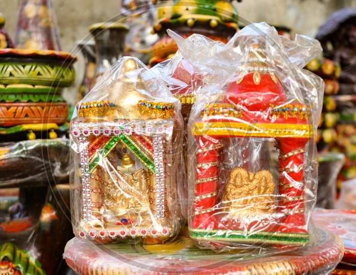 Indian Traditional Hand Made Crafts or Home Decors Selling at a Road Side Vendor Stall
