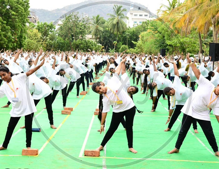 Indian girls during Yoga classes at Art of Living Happiness Center, Vijayawada
