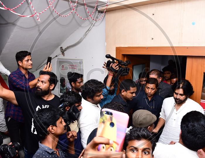 Pawan Kalyan , Actor Turned Politician Of Jana Sena Political Party President  During a Press meet