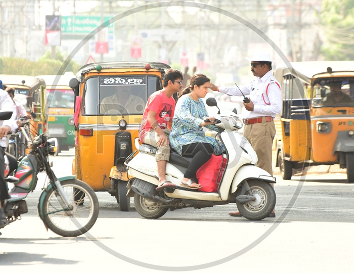 Indian Traffic Police Man controlling the traffic in Vijayawada
