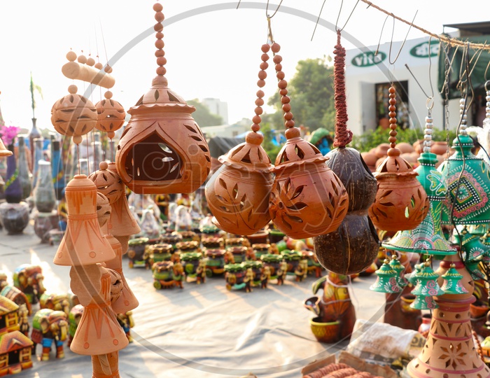 Handicrafts Made Of Clay Selling On Road Side Vendor Shop