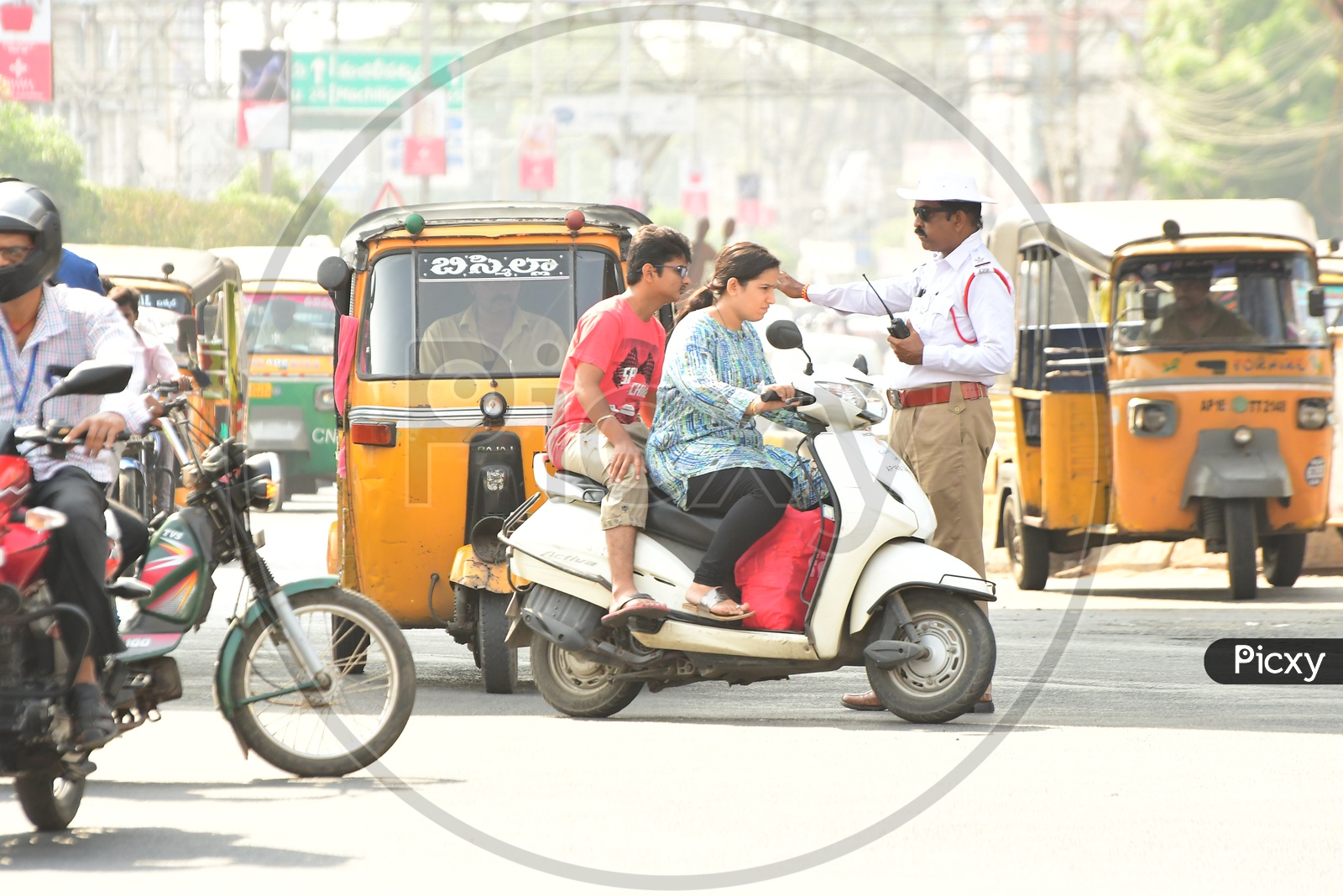 Indian Traffic Police Man controlling the traffic in Vijayawada