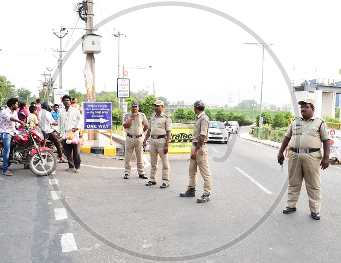 Indian Police controlling the traffic during the AP CM visit to Vijayawada