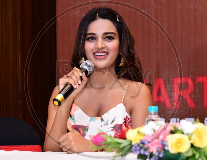 Image Of Actress Nidhi Agarwal During Ismart Shankar Movie Promotions