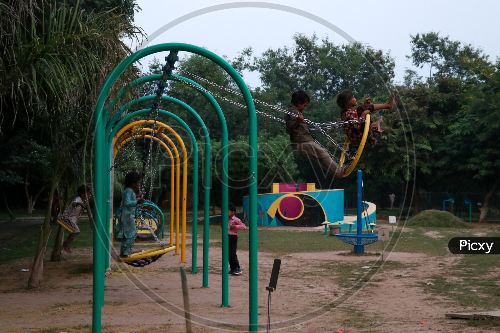Indian Children Playing In a Public Park