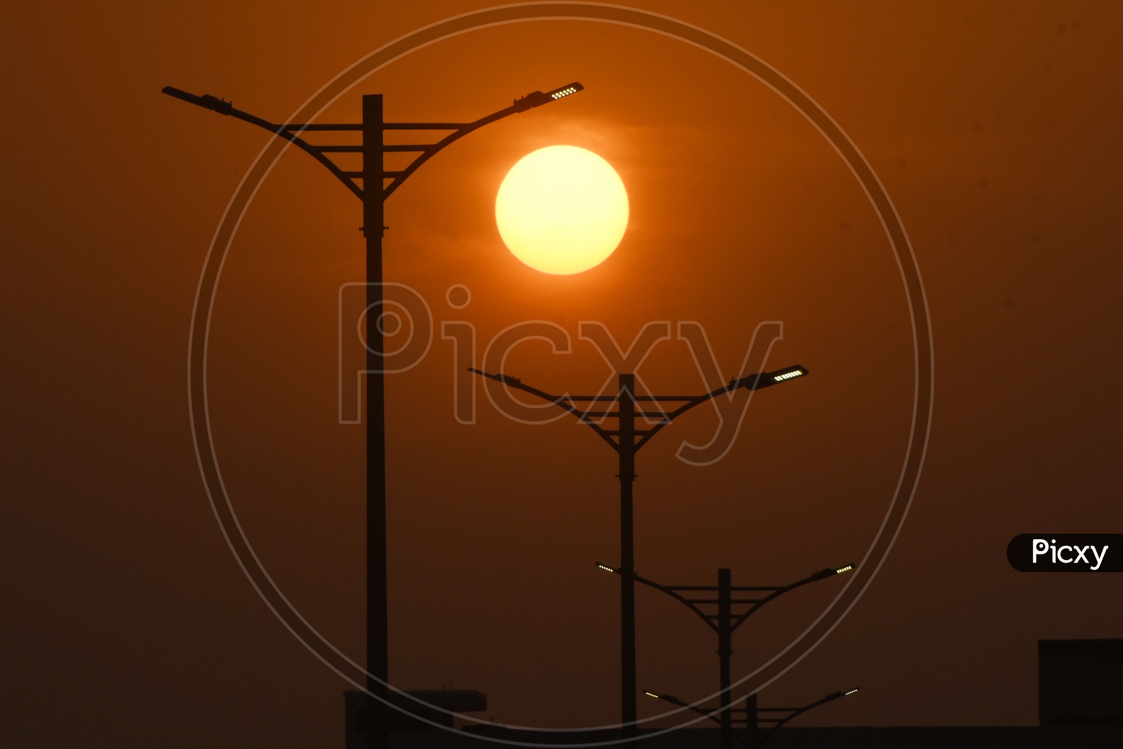 Solar Street lights during sunset in Vijayawada