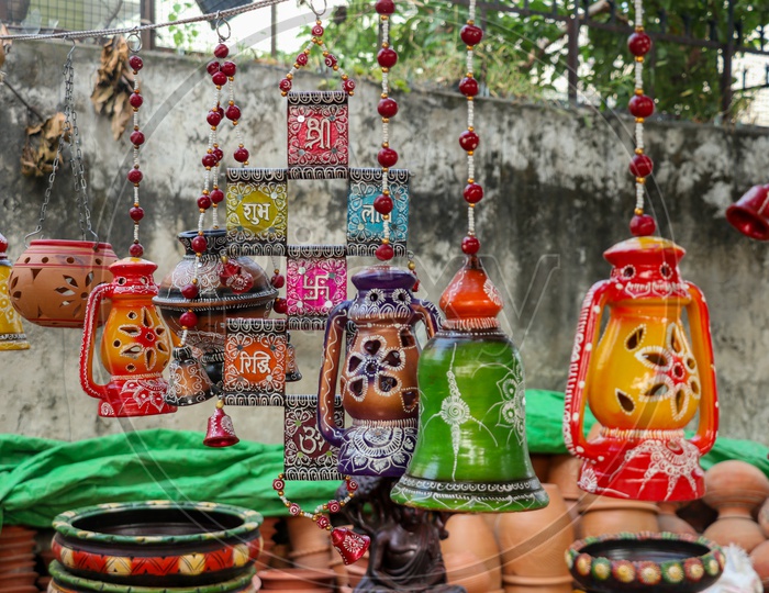 Indian Traditional Hand Made Crafts or Home Decors Selling at a Road Side Vendor Stall