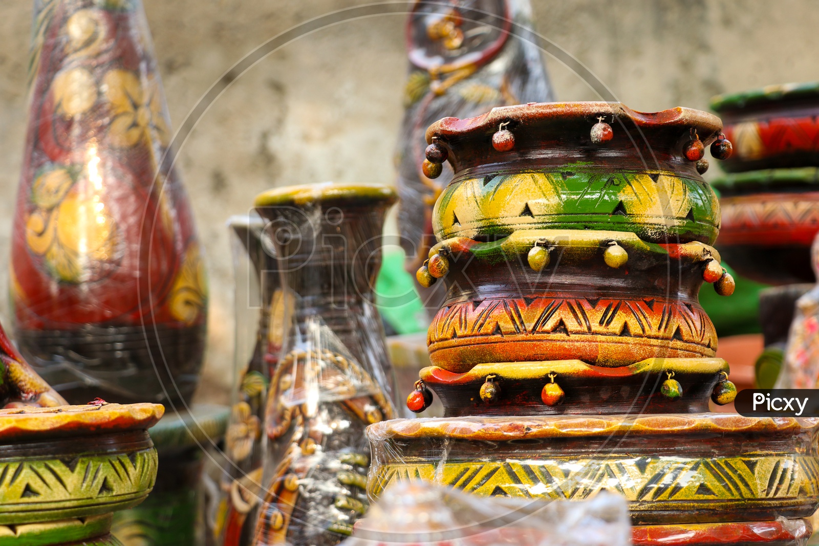 Hand Made Clay Ware or Vases Selling In a Road Side Vendor Stall