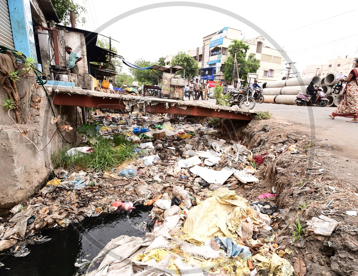 A Drainage filled with garbage in Vijayawada