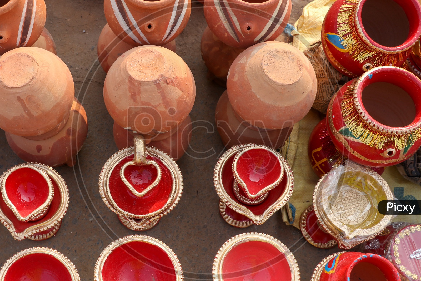 Clay Diwali Dias Selling On a Road Side Vendor Stall