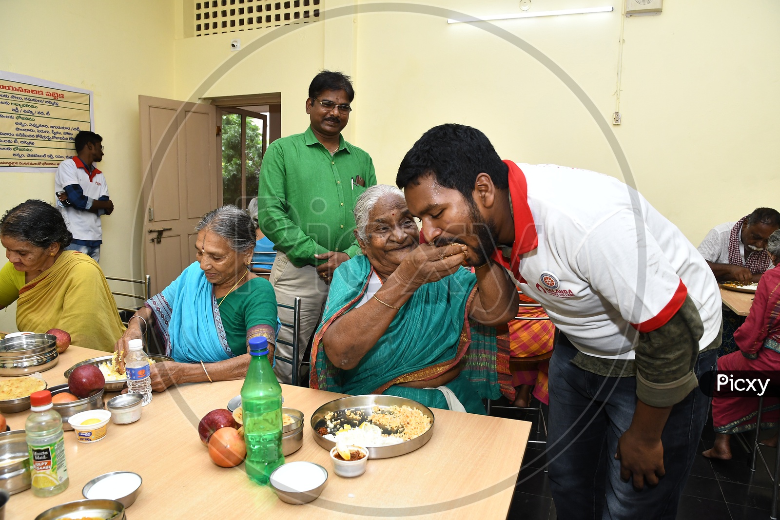 Indian Old Woman  Dining In a Old Age Home  Dining Hall