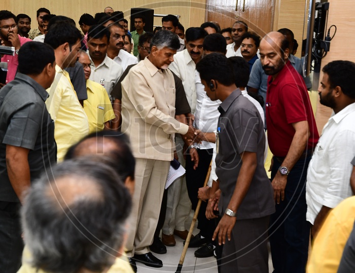 People greeting Former AP Chief Minister Chandra Babu Naidu