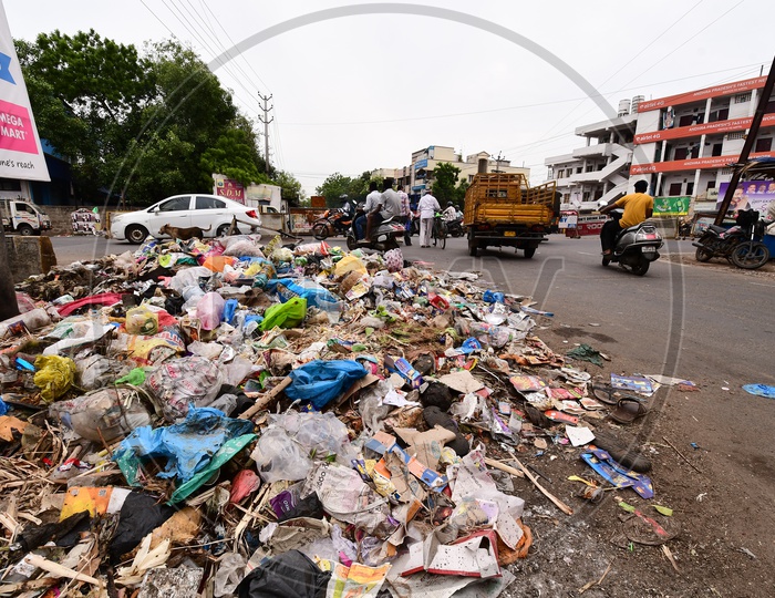 Garbage on the street road of Vijayawada