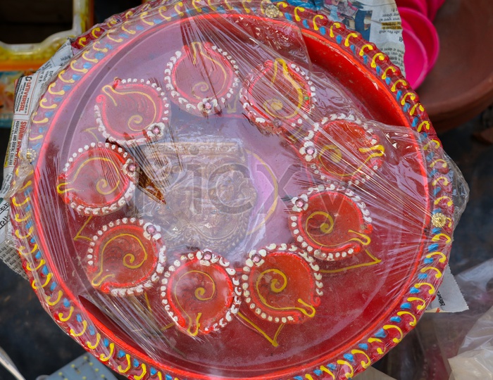 Hand Made Clay Diwali Dias Being Selling at a Vendor Stall