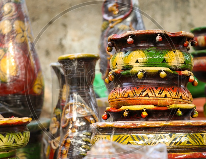 Hand Made Clay Ware or Vases Selling In a Road Side Vendor Stall