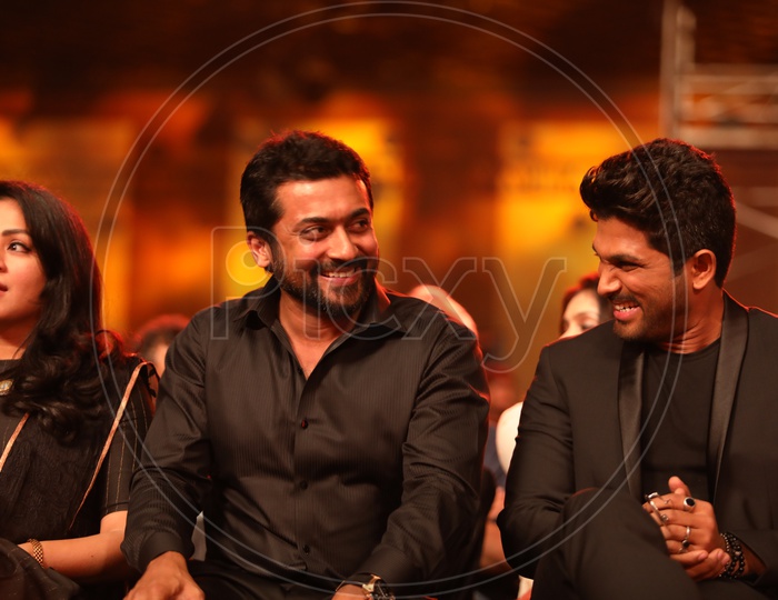 Tollywood Actor Allu Arjun giggling with Surya