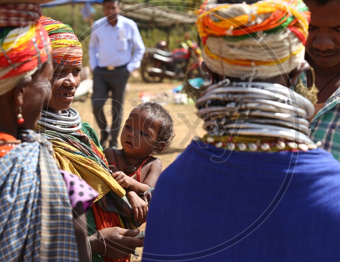Bonda Tribal Woman At Local Markets  In Rural Tribal Villages of Odisha Andhra Border
