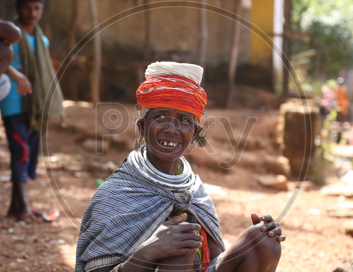 Primitive Bonda Tribal Woman  In Tribal Village At Andhra Odisha Border